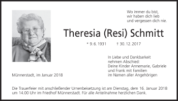 Anzeige von Theresia Schmitt von MGO