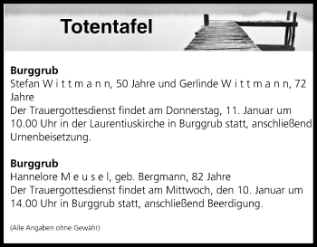 Anzeige von Totentafel vom 09.01.2018 von MGO