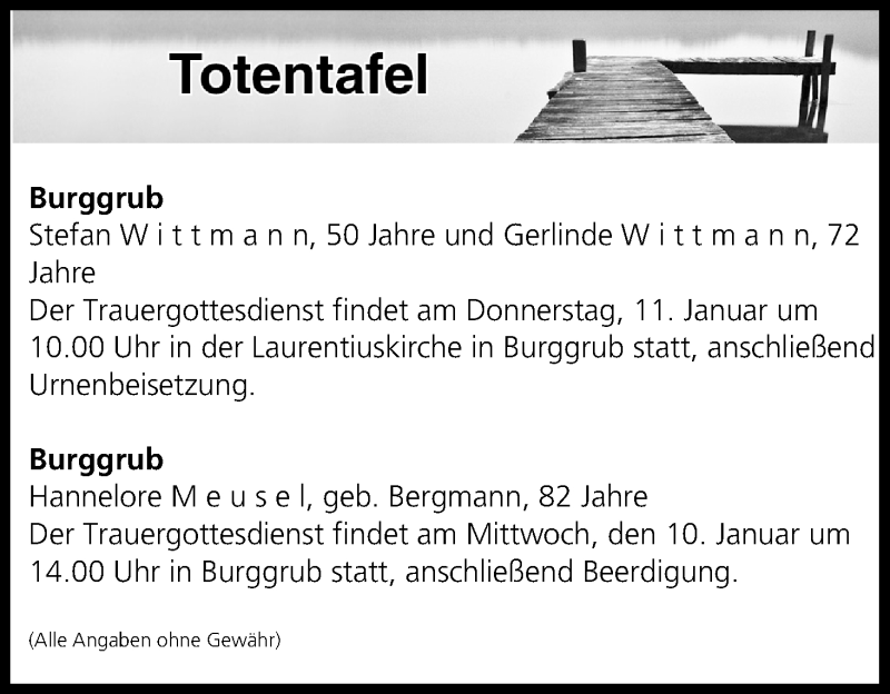  Traueranzeige für Totentafel vom 09.01.2018 vom 09.01.2018 aus MGO