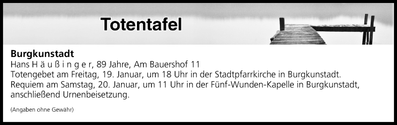  Traueranzeige für Totentafel vom 11.01.2018 vom 11.01.2018 aus MGO