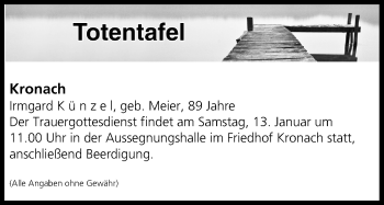 Anzeige von Totentafel vom 12.01.2018 von MGO