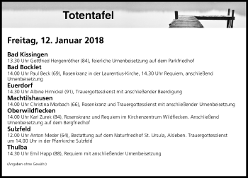 Anzeige von Totentafel vom 12.01.2018 von MGO