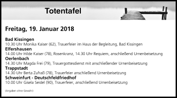 Anzeige von Totentafel vom 19.01.2018 von MGO