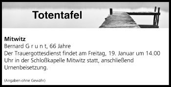 Anzeige von Totentafel vom 19.01.2018 von MGO