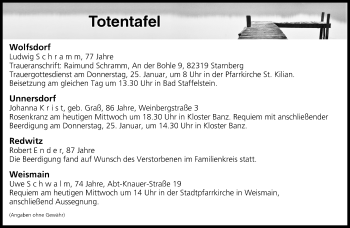 Anzeige von Totentafel vom 24.01.2018 von MGO