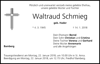 Anzeige von Waltraud Schmieg von MGO