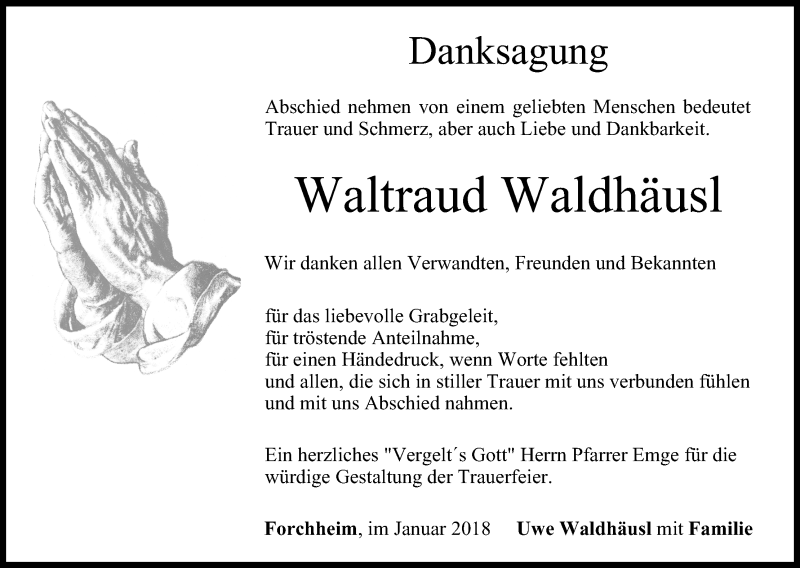  Traueranzeige für Waltraud Waldhäusl vom 05.01.2018 aus MGO
