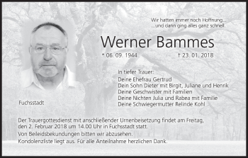 Anzeige von Werner Bammes von MGO