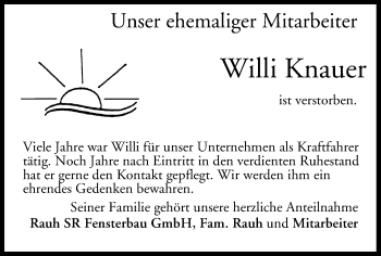 Anzeige von Willi Knauer von MGO