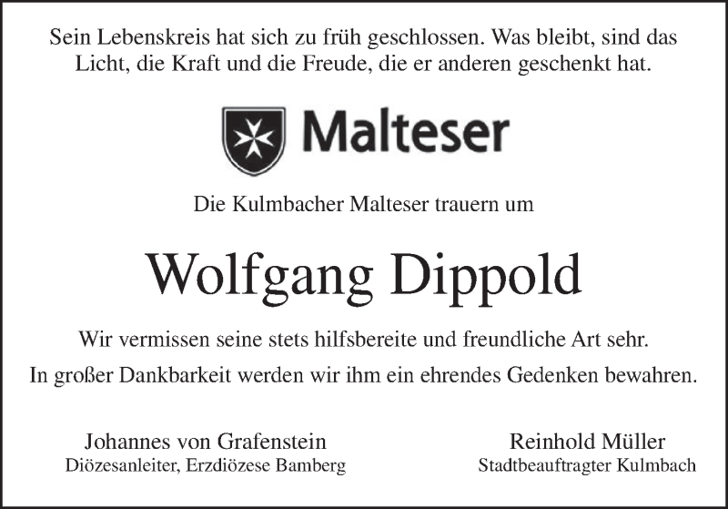 Traueranzeige für Wolfgang Dippold vom 12.01.2018 aus MGO