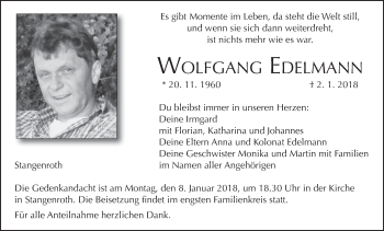 Anzeige von Wolfgang Edelmann von MGO