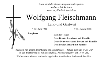 Anzeige von Wolfgang Fleischmann von MGO