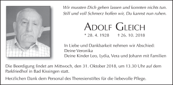 Anzeige von Adolf Gleich von MGO