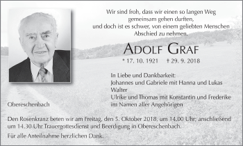 Anzeige von Adolf Graf von MGO