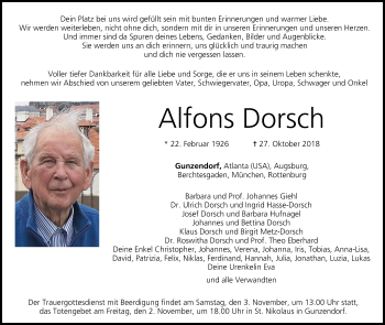 Anzeige von Alfons Dorsch von MGO