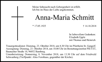 Anzeige von Anna-Maria Schmitt von MGO