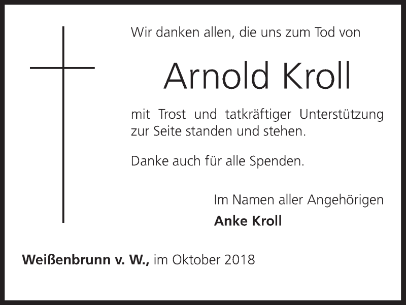  Traueranzeige für Arnold Kroll vom 06.10.2018 aus MGO