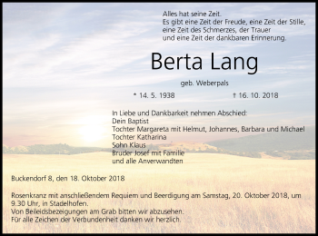 Anzeige von Berta Lang von MGO