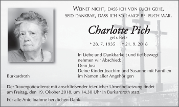 Anzeige von Charlotte Pich von MGO