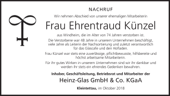 Anzeige von Ehrentraud Künzel von MGO