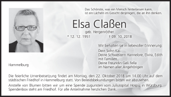 Anzeige von Elsa Claßen von MGO