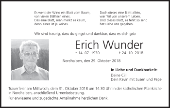 Anzeige von Erich Wunder von MGO