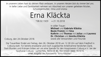Anzeige von Erna Kläckta von MGO