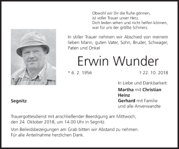 Anzeige von Erwin Wunder von MGO