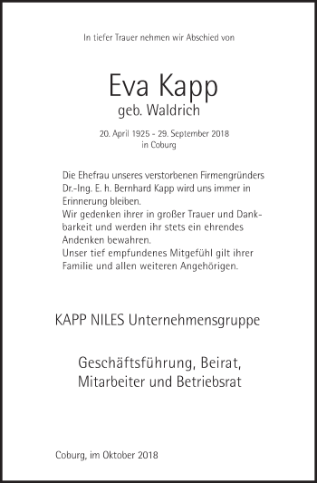 Anzeige von Eva Kapp von MGO