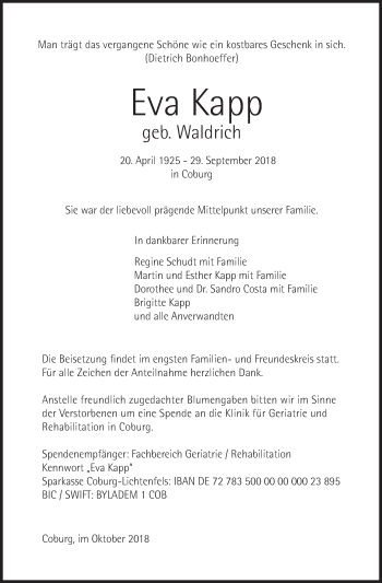 Anzeige von Eva Kapp von MGO