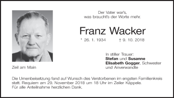 Anzeige von Franz Wacker von MGO