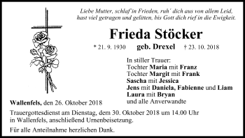 Anzeige von Frieda Stöcker von MGO