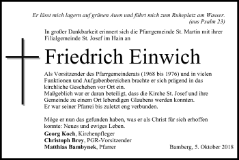 Anzeige von Friedrich Einwich von MGO