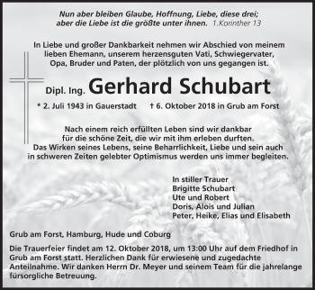 Anzeige von Gerhard Schubart von MGO