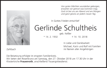 Anzeige von Gerlinde Schultheis von MGO