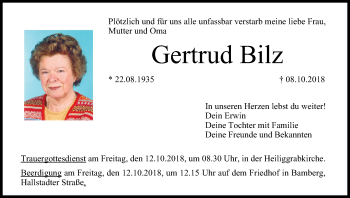Anzeige von Gertrud Bilz von MGO
