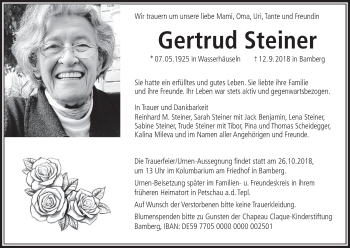 Anzeige von Gertrud Steiner von MGO