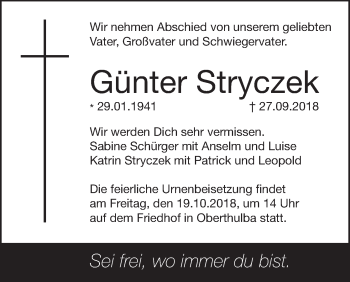 Anzeige von Günter Stryczek von MGO