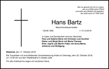 Anzeige von Hans Bartz von MGO