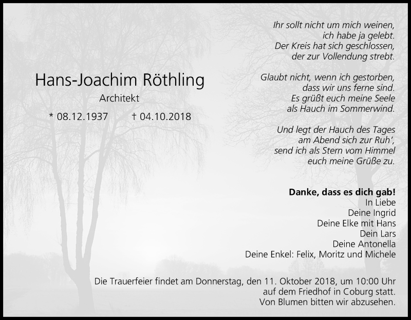  Traueranzeige für Hans-Joachim Röthling vom 09.10.2018 aus MGO