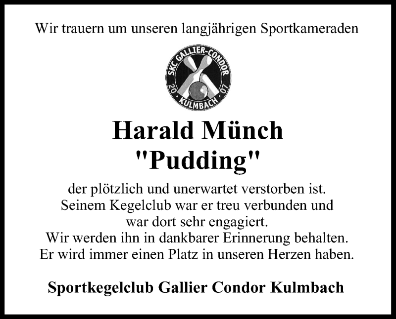  Traueranzeige für Harald Münch vom 19.10.2018 aus MGO