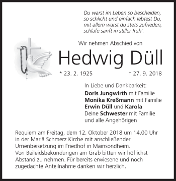 Anzeige von Hedwig Düll von MGO