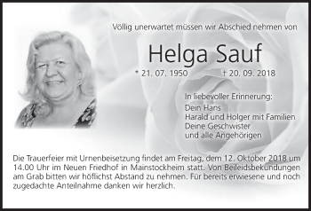 Anzeige von Helga Sauf von MGO