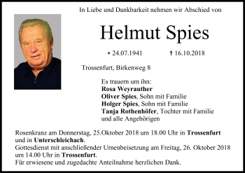 Anzeige von Helmut Spies von MGO