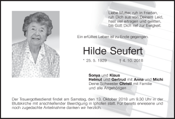 Anzeige von Hilde Seufert von MGO