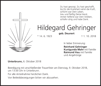 Anzeige von Hildegard Gehringer von MGO