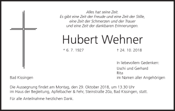 Anzeige von Hubert Wehner von MGO