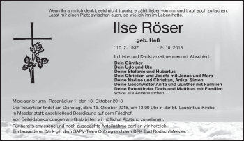 Anzeige von Ilse Röser von MGO