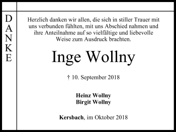 Anzeige von Inge Wollny von MGO