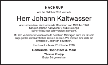 Anzeige von Johann Kaltwasser von MGO
